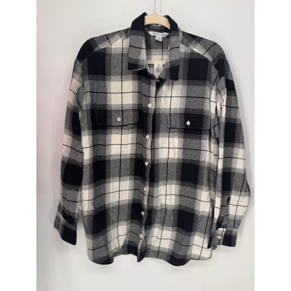 Old Navy Shirt Womens XL Black White NWT Plaid The Boyfriend Cotton Button Down